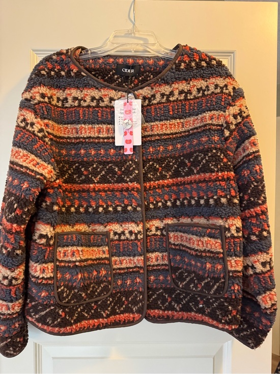 Cider Jackets & Blazers - Cider Multicolor Bouclé Zip-Front Cardigan Jacket - Navy, Rust & Cream